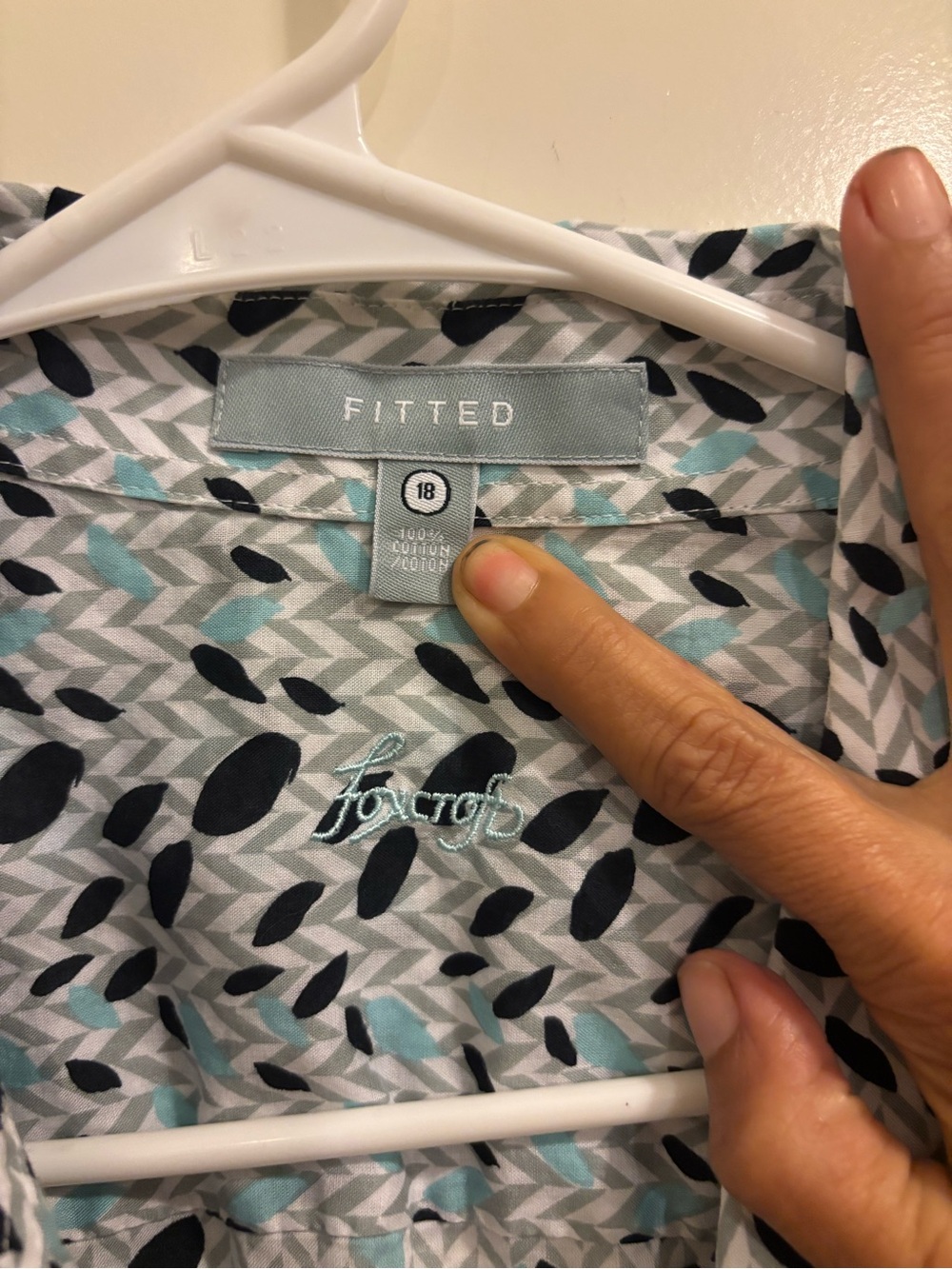 Women’s LandsEnd ‘Fitted’ Foxcroft Printed Button-Up Shirt 100% Cotton Sz 18 (XL